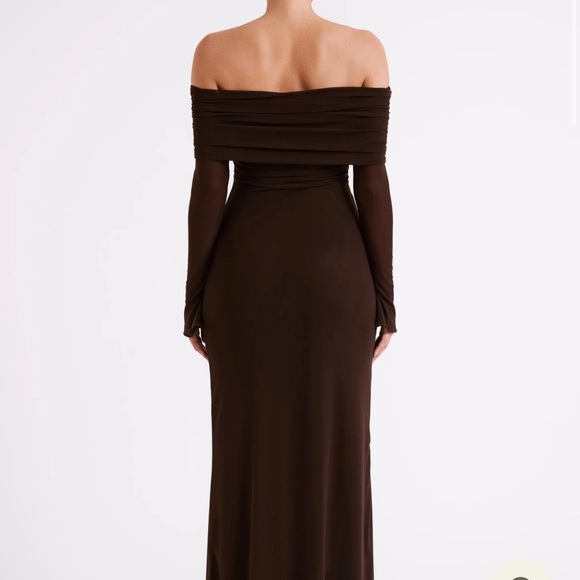 Meshki Josie Off Shoulder Mesh Maxi Dress - XS - Dark Brown - Picture 7 of 9
